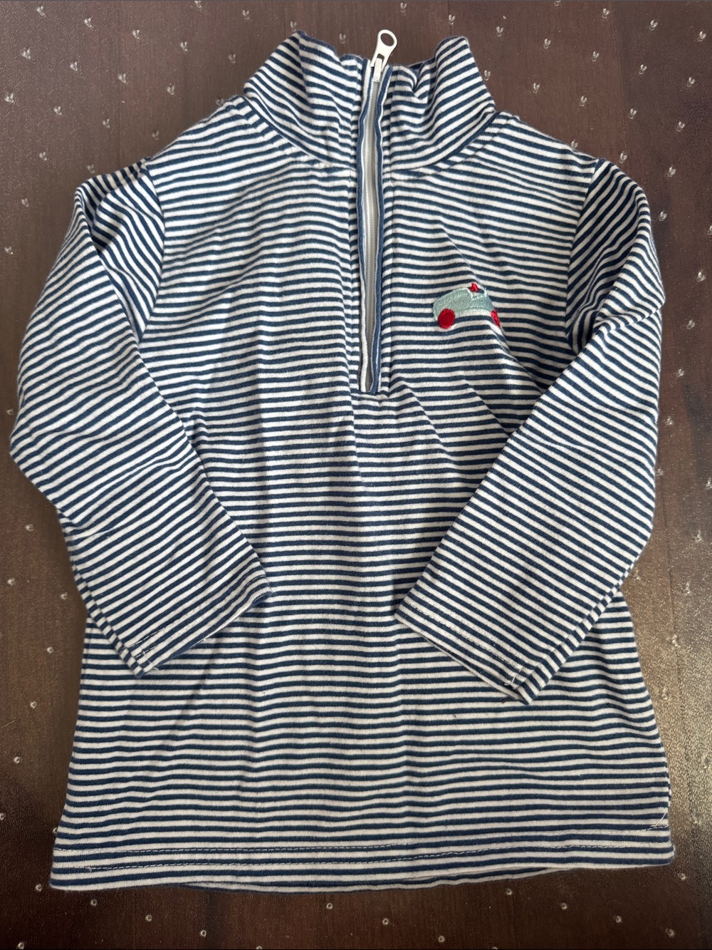 Striped Navy & White Kids Half-Zip Top